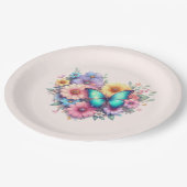 Gänseblümchen mit einem schönen Schmetterling Pappteller (Schrägansicht)