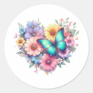 Gänseblümchen mit einem schönen Schmetterling Runder Aufkleber