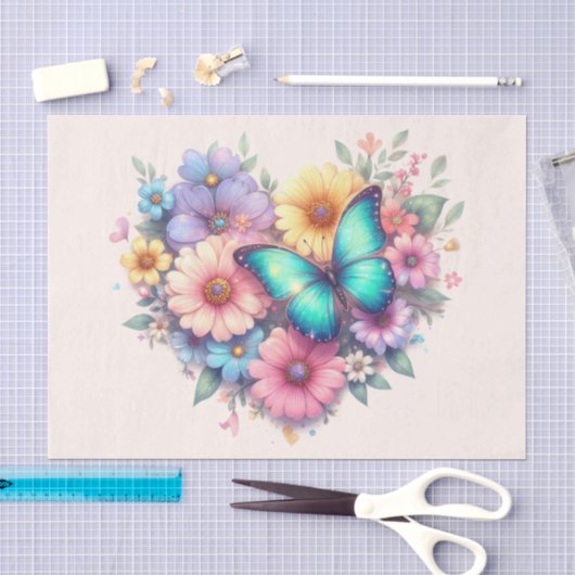 Gänseblümchen mit einem schönen Schmetterling Seidenpapier (Handwerk)