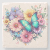 Gänseblümchen mit einem schönen Schmetterling Steinuntersetzer (Vorderseite)