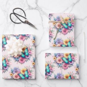 Gänseblümchen mit einem schönen Schmetterlingsmust Geschenkpapier Set