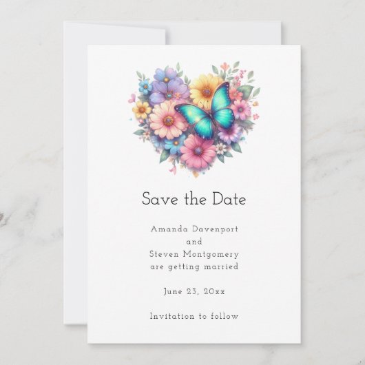Gänseblümchen mit einer schönen Schmetterlingshoch Save The Date (Vorderseite)