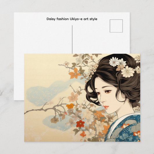 Gänseblümchen Mode Ukiyo-e-Kunststil Postkarte (Vorne/Hinten)
