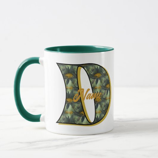 Gänseblümchen-Monogramm Anfangsbuchstabe D Persona Tasse (Links)