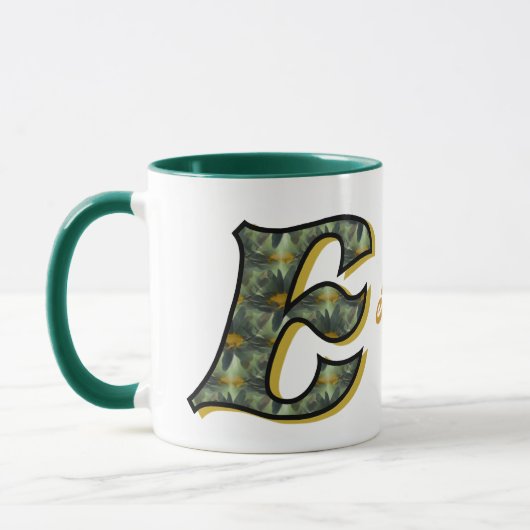 Gänseblümchen-Monogramm Anfangsbuchstabe E Persona Tasse (Links)