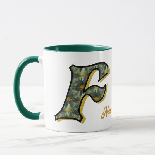 Gänseblümchen-Monogramm Anfangsbuchstabe F Persona Tasse (Links)