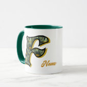 Gänseblümchen-Monogramm Anfangsbuchstabe F Persona Tasse (Vorderseite Links)