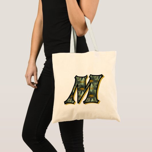 Gänseblümchen-Monogramm Anfangsbuchstabe M Tragetasche (Vorderseite (Produkt))
