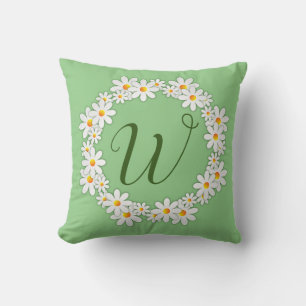 Gänseblümchen-Monogramm Grün Kissen
