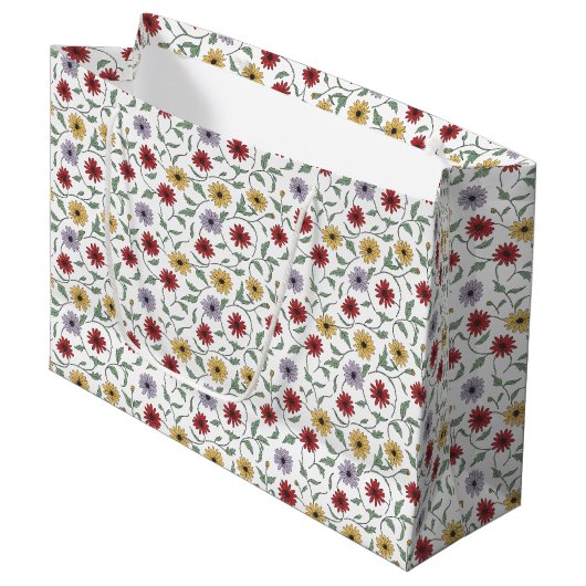 Gänseblümchen-Muster-Doodle-Stil mit Feder und Tin Große Geschenktüte (Vorderseite Schrägansicht)