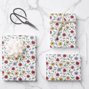 Gänseblümchen-Muster im Doodle-Stil mit Tinte Geschenkpapier Set