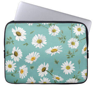 Gänseblümchen-Muster, Türkiser Hintergrund Laptopschutzhülle