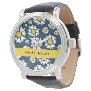 Gänseblümchen-Muster, Weiße Gänseblümchen, Ihr Nam Armbanduhr