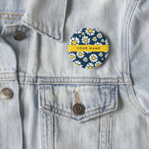 Gänseblümchen-Muster, Weiße Gänseblümchen, Ihr Nam Button