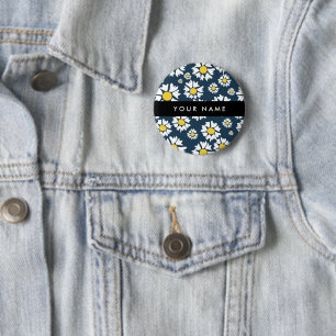 Gänseblümchen-Muster, Weiße Gänseblümchen, Ihr Nam Button