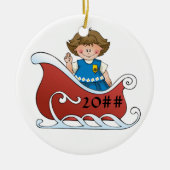 Gänseblümchen-Pfadfinder-Schlitten brünett Keramik Ornament (Vorne)