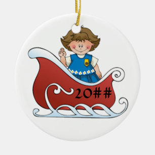 Gänseblümchen-Pfadfinder-Schlitten brünett Keramik Ornament