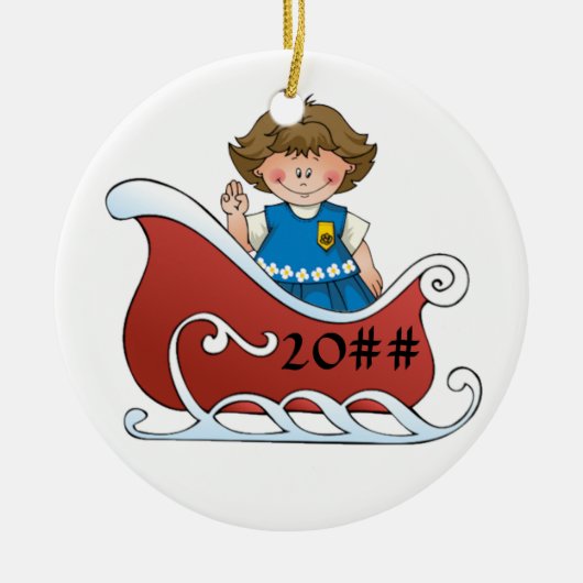 Gänseblümchen-Pfadfinder-Schlitten brünett Keramik Ornament (Vorne)