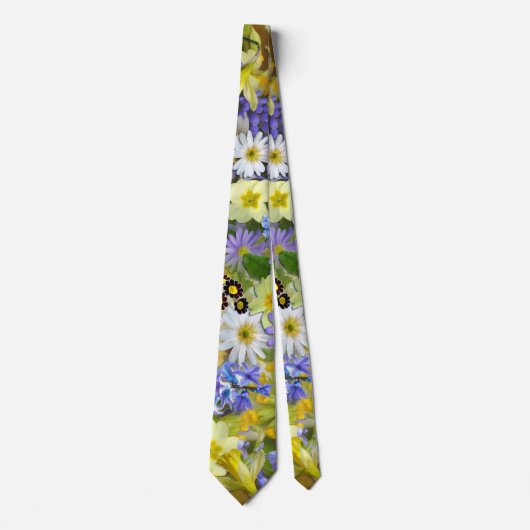 Gänseblümchen, Primel, Narzissen Blumen Krawatte (Vorderseite)