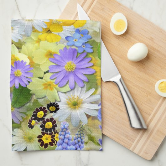 Gänseblümchen, Primel, Osterglocken Blumen Geschirrtuch (Viertel Falte)