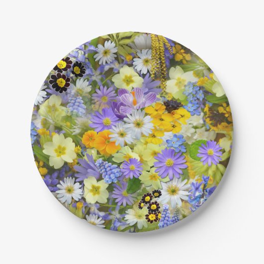 Gänseblümchen, Primel, Osterglocken Blumen Pappteller (Vorderseite)