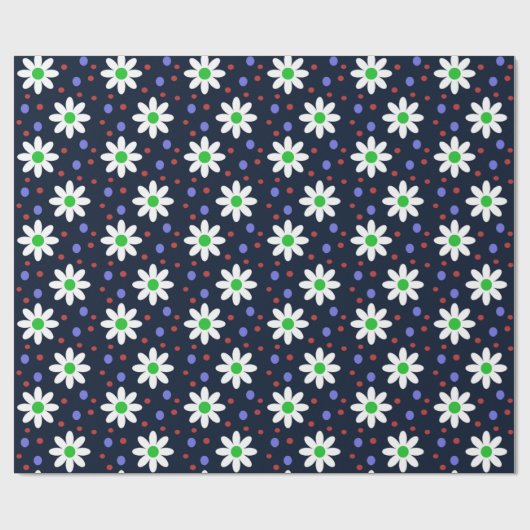 Gänseblümchen Punkte Navy Blau Geschenkpapier (Flach)