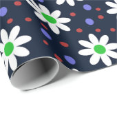 Gänseblümchen Punkte Navy Blau Geschenkpapier (Rolleneckpunkt)