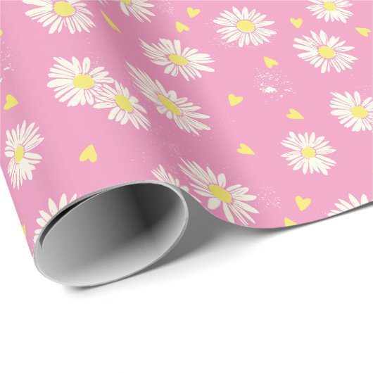 Gänseblümchen rosa geschenkpapier (Rolleneckpunkt)