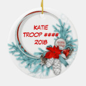 Gänseblümchen-roter Haar-Pfadfinder-blauer Keramik Ornament (Hinten)