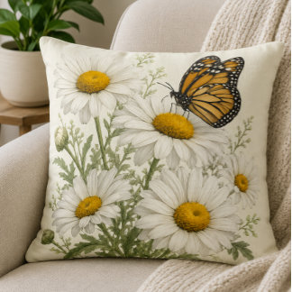 Gänseblümchen & Schmetterling blühen Kissen