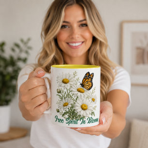 Gänseblümchen & Schmetterling blühen Zweifarbige Tasse