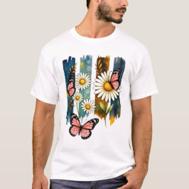Gänseblümchen Schmetterlinge auf gemalten Streifen T-Shirt