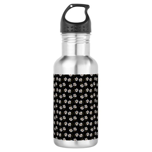 Gänseblümchen schwarz edelstahlflasche (Vorderseite)