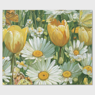 Gänseblümchen, Tulpen und Schmetterlinge Geschenkpapier