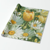 Gänseblümchen, Tulpen und Schmetterlinge Geschenkpapier (Ungerollt)