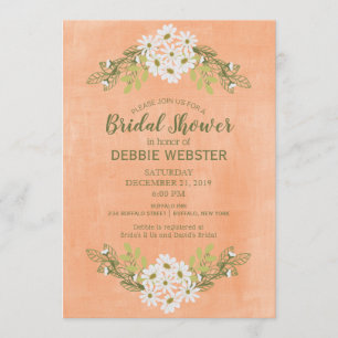 Gänseblümchen-u. Pfirsich-Wedding BlumenBrautparty Einladung