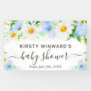 Gänseblümchen und Blaue Blumen Babyparty Willkomme Banner