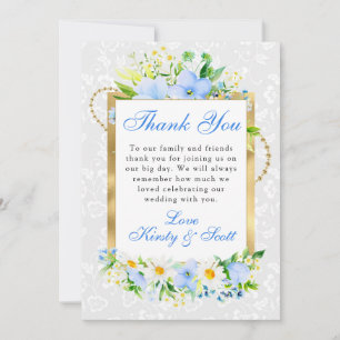 Gänseblümchen und Blaue Blumen Goldrahmen Hochzeit Dankeskarte