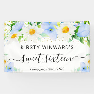 Gänseblümchen und Blaue Blumen Sweet 16 Willkommen Banner