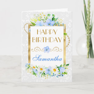 Gänseblümchen und blaue Sommerblumen Goldfolie Geb Karte