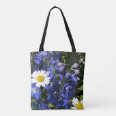 Gänseblümchen und Delphiniums. Larkspur Blau Tasche (Rückseite)