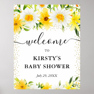 Gänseblümchen und gelbe Blumen Baby Shower Willkom Poster