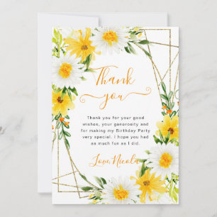 Gänseblümchen und gelbe Blumen Goldrahmen Geburtst Dankeskarte