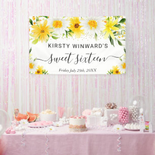 Gänseblümchen und gelbe Blumen Sweet 16 Willkommen Banner
