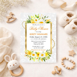 Gänseblümchen und gelbe Sommerblumen Goldene Babyp Einladung