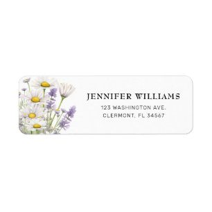 Gänseblümchen- und Lavendel-Blumen Rücksendeetiket