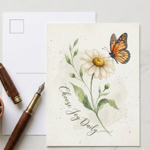 Gänseblümchen und Monarchfalter wählen Freude Postkarte