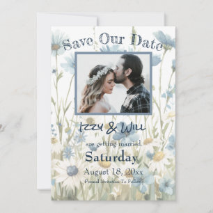 Gänseblümchen und verwaschenes Denim Rustikale Hoc Save The Date