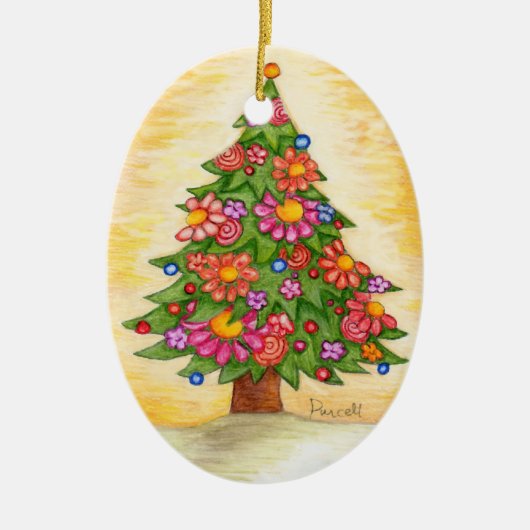 Gänseblümchen-Weihnachtsbaum Keramik Ornament (Vorne)