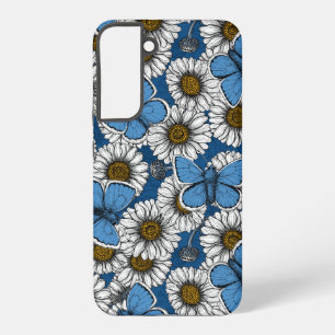 Gänseblümchen, weiße Wildblumen und blaue Schmette Samsung Galaxy Hülle